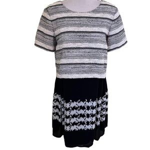 Thakoon Addition Black and White Silk Shift Dress with Tweed Overlay 2